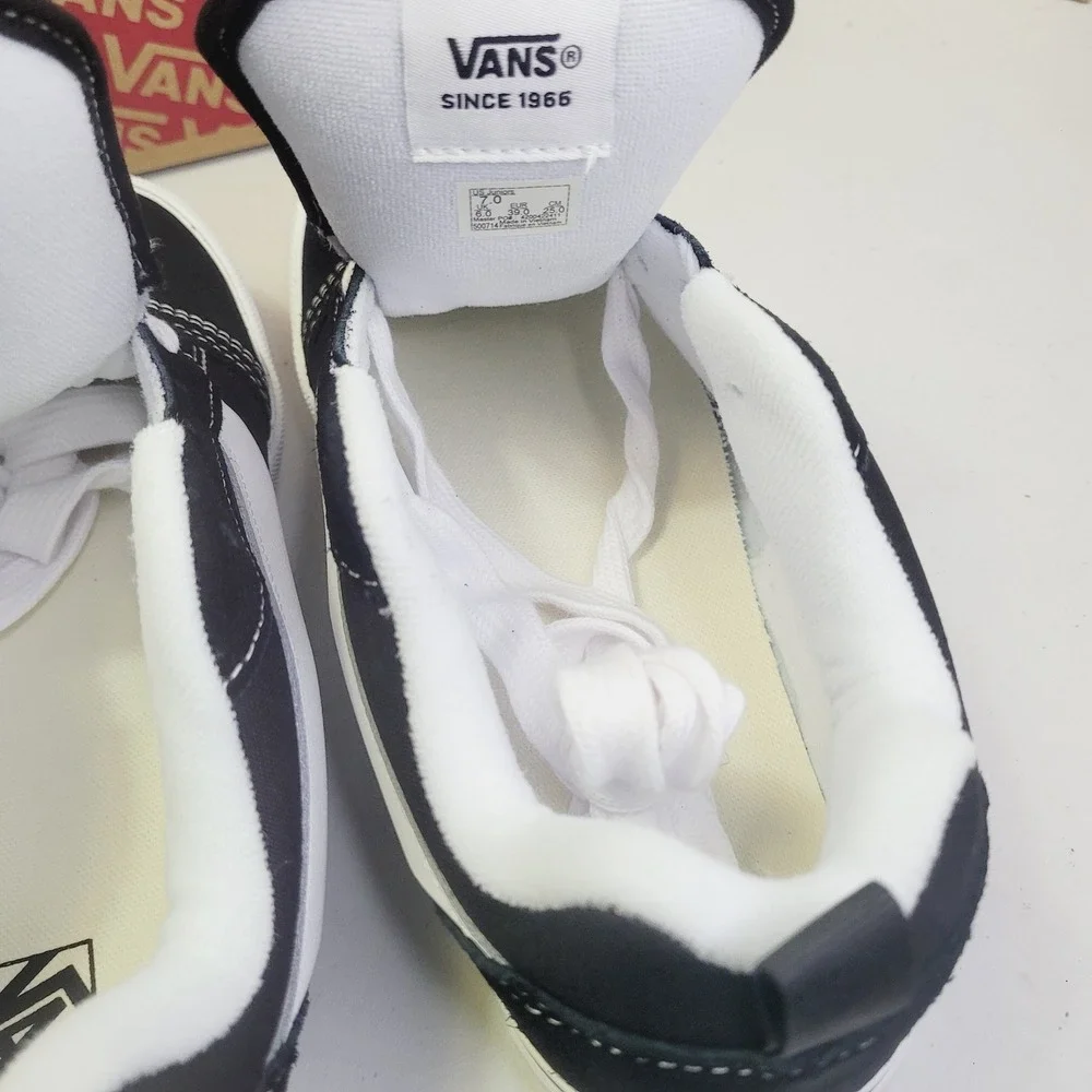 Vans Kids Knu Skool Skate Shoes Size 7Y Black White Puffy Suede Sneakers